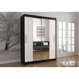 Šatní skříň s posuvnými dveřmi Šatní skříň se zrcadlem Vista 01 (černá/bílá) + zrcadlo