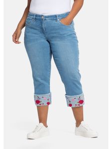 sheego by Joe Browns Damen Große Größen Jeans in 7/8-Länge, mit besticktem Aufschlag Stretch-Jeans Freizeitmode feminin Stickerei unifarben