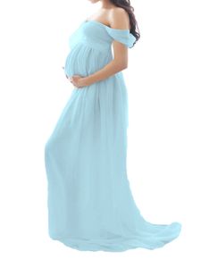 Damen Abendkleider Mutterschaft Kleid Lange Schwangerschaft Kleider Elegant Ballkleid Hellblau,Größe M