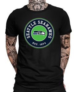 Seattle Seahawks - American Football NFL Super Bowl Herren T-Shirt, Schwarz, XXL, Vorne
