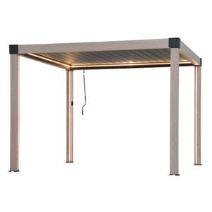 Sunjoy Aluminium Modulare Multi Lamellenpergola mit LED 3x3 MATTERHORN - 306cm x 306cm, eiche