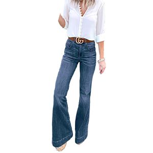 Damen Jeans Flared Denim Mid Taisted Bell Bottom Hose Reißverschluss Mit Weitem Bein Hose Marineblau,Größe 3XL
