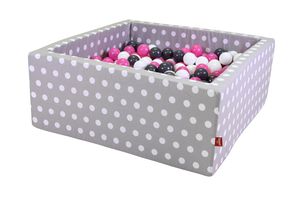 Bällebad soft eckig - "Grey white dots" - 100 balls creme/grey/rose
