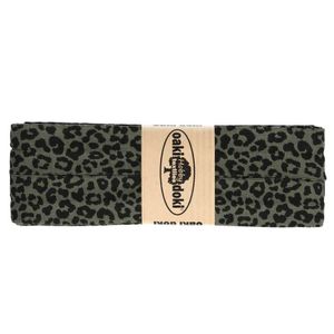 3m Oaki Doki Jersey-Schrägband mit Leopard Print gefalzt elastisch Einfassband , Farbe:3002 armeegrün-schwarz