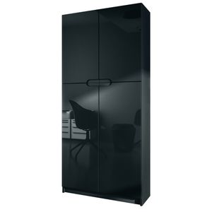 Vladon Büroschrank Logan V1,  Germany, Aktenschrank mit 5 Fächern und 4 Türen, Schwarz matt/Schwarz Hochglanz (82 x 185 x 37 cm)
