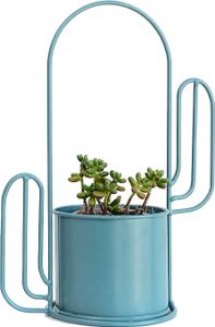 U. Uberlux Blumentopf Kaktus Stiftehalter Pinselbehälter Pinselbecher Übertopf Metalleimer Metall Deko Dekoration Pflanzentopf Pflanzen Gartenpflanzen Sukkulente blau