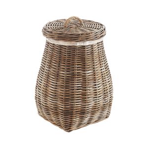 Kobolo Wäschekorb Rattankorb Aufbewahrungskorb mit Deckel - aus Rattan - kubu grey - grau