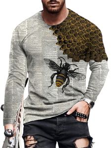 Herren Casual Bees Printed T-Shirt Langarm Rundhalsausschnitt Loose Fit Pullover Tops,Farbe: Gelb,Größe:S