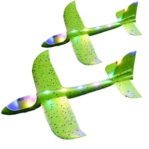 2 STÜCKE LED Gleitflieger Wurfgleiter, Auswurf Schaum Segelflugzeug Flugzeug Spielzeug 48cm Modellflugzeug für Kinder -Grün 01