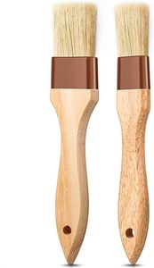 FNCF 2 Stück Backpinsel mit Naturborsten Backpinsel Grillpinsel Ölpinsel  Naturborsten Backpinsel mit langem Holzstiel (A)