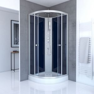 Dusche Komplett MARWELL Komplettdusche Fertigdusche Night Blue 85 x 85 x 225 cm - Runddusche mit Fronteinstieg - Duschkabine mit hochwertigen Aluminiumprofilen - Einstiegshöhe 15 cm