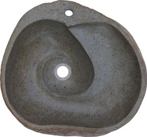 Massives Flußstein Aufsatz-Waschbecken, Waschschale, Naturstein Handwaschbecken mit Spiral-Abfluß ca. 50 cm - Modell 4, Grau, Flussstein, Waschtische & Waschbecken