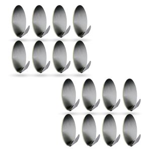 Selbstklebende Wandhaken ( Oval - 16er Set ) Silber aus Edelstahl für Schlafzimmer, Wand, Badezimmer Rostfrei Aufhänger Bilderhaken ohne Bohren