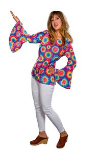 Damen Kostüm Hippie Bluse lila bunte Kreise Karneval Fasching Gr. 44/46