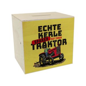 Echte Kerle sparen auf ihren Traktor Spardose für Landwirte – Holz / Gelb