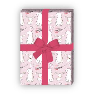 Süßes Oster Geschenkpapier mit Baby Hasen, zur Geburt, rosa - G11668, 32 x 48cm