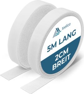 Klettband selbstklebend extra stark - 5m lang, 2cm breit - beidseitig für Fliegengitter, befestigen von Gardinen, Flauschband, Klettverschluss Band, wetterfest, weiss