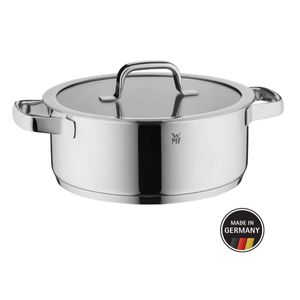 WMF Compact Cuisine Kochtopf groß 24cm, Glasdeckel, Bratentopf Induktion 4,1l, Cromargan Edelstahl poliert, Innenskalierung, stapelbar, unbeschichtet