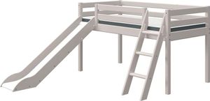 Flexa Classic Halhbohes Kinderbett mit Rutsche 90x190/200 cm Grau, Matratze:Schaumstoff-Matratze, Bezug:Eukalyptus, Liegefläche:90 x 200 cm