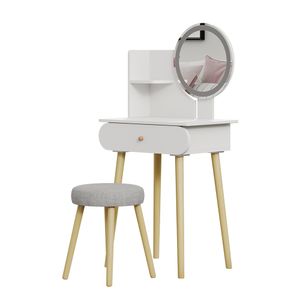 Vicco Vanity table Edda, 60 cm with LED mirror and stool, White