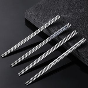 4 Paar Food-Essstäbchen wiederverwendbare nicht rutsche Edelstahl Metall Chinese Chop Sticks Tischgeschirr Küchenwerkzeuge