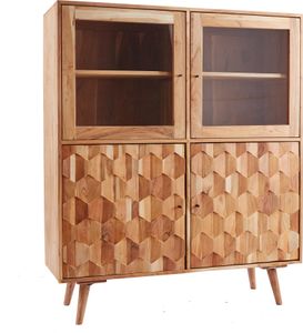 Massive Vitrine MYSTIC LIVING 140cm Akazienholz Highboard natur Wohnzimmerschrank Hochschrank