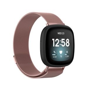 Für Fitbit Versa 4 + 3 / Sense 1+ 2 Magnet Metall Watch Uhr Ersatz Armband Pink