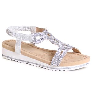 topschuhe24 2818 Damen Riemchen Sandalen mit Glitzer, Farbe:Silber, Größe:40 EU