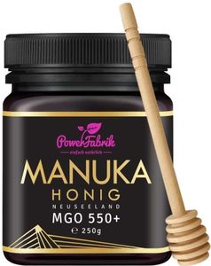 Manuka Honig | MGO 550+ | 250g | HALAL | Das ORIGINAL aus NEUSEELAND | PUR, ROH &  | 100% natürlich | INKL. GRATIS HONIGLÖFFEL aus Holz | PowerFabrik