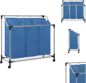 vidaXL Wäschesortierer mit 3 Taschen Blau Stahl -  Wäschekörbe