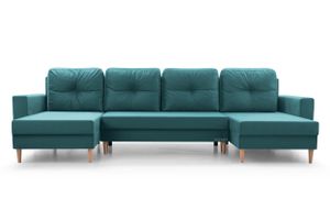Wohnlandschaft Ecksofa U-Form mit Schlaffunktion Eckcouch mit Bettkasten Sofa Couch Polsterecke U-Sofa - 300 x 90 x 142 cm  - CARL U Blau  (Manila 12)