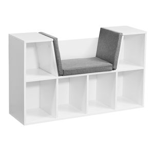 WOHNLING Design Regal mit Sitzfläche 101,5 x 61,5 x 30 cm Weiß Matt, Standregal mit Sitzauflage in Grau, Sitzbank mit 6 Fächern