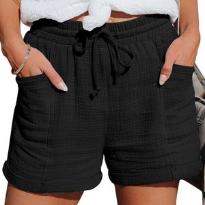Damen Shorts Mit Weitem Bein Sommer Loose Shorts Leinen Baumwolle Leinen Sport,Farbe:Schwarz,Größe:XL