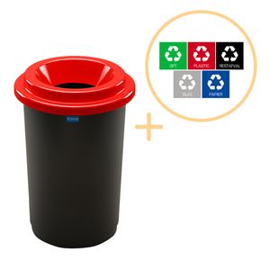 Plafor Abfalleimer Mülltrennungssystem Abfallbehälter rund 50L rot- 60 x Ø 41 cm  – Kunststoff Küche Büro mit Abfall Recycling Aufkleber