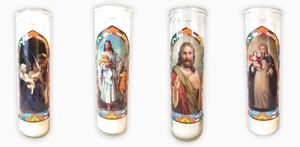 2 Stück Religiöse Kerze in Halter Glas 20 cm Marienkerze, Windlichtglas Kerzenhalter, Agape Christliche Motivkerze