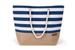 Strandtasche Damen Große Badetasche mit Streifen Freizeittasche Sommer Tasche Shopper Bag Einkaufstasche XL Dunkelblau