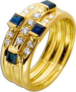 Ring Gelbgold 750 12 Brillanten 0.36ct TW LP 4 blaue Saphire 0.50ct 17