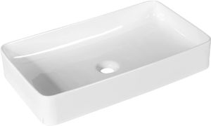 GOPLUS Keramik Waschbecken, Aufsatzwaschbecken rechteckig mit Ablauf, Waschschale, Handwaschbecken für Badzimmer & Hotel, Weiß