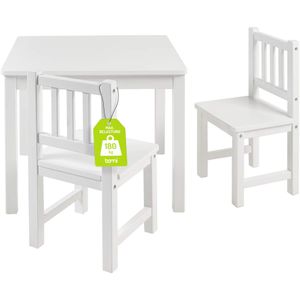 BOMI® Kindertisch mit 2 Stühlen Amy aus Kiefer Massiv Holz für Kleinkinder, Mädchen und Jungen Weiß BOMI® Kindertisch mit 2 Stühlen Amy aus Kiefer Massiv Holz für Kleinkinder, Mädchen und Jungen Weiß
