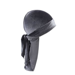 Durag-Mütze, einfarbig, ultraweich, hält warm, Samt, für Herren und Damen, Kopfwickel mit langem Schwanz für den Winter, Grau