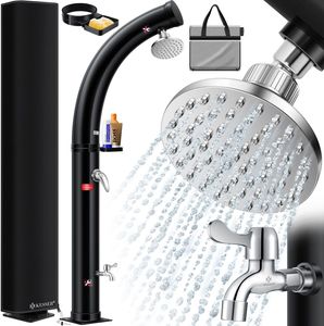 KESSER® Solar Gartendusche Solardusche Bogen mit Metall-Duschablage Schutzhaube & Tasche | warmes Wasser max. 60°C Pooldusche Camping | Regenduschkopf & Wasserhahn | Gartenschlauch-Anschluss