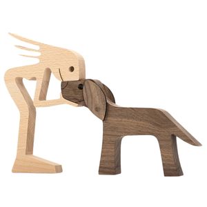 Familie Welpen Holzschnitzerei Skulptur Schnitzereien aus Holz, Pet Dog Crafts Kreative Dekoration Kreative Geschenke