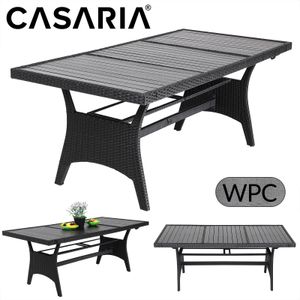 Casaria Poly Rattan Gartentisch mit WPC Tischplatte 190x90x75cm Esstisch Terrassentisch Balkontisch Schwarz Grau