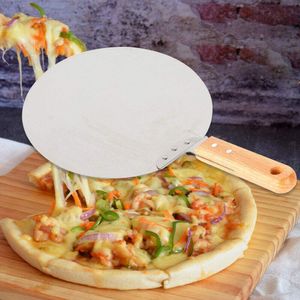10 Zoll Pizzaschaufel mit Holzgriff,Edelstahl Rund Pizzaschieber zum Backen Hausgemachte Pizza, Brot Kuchen, Kekse