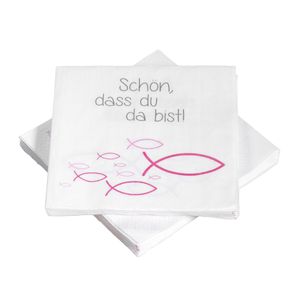 Servietten Fische 'Schön, dass du da bist' - rosa / pink (20 Stück) Taufe Kommunion Konfirmation