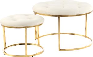 Hocker Dorothee 800 2er-Set Elfenbein / Gold