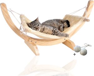Rohrschneider Katzenhängematte Cat Relax | Katzenschlafplatz | Katzenbett | Katzenkorb zum Schlafen | Hängematte Katze, Farbe:beige
