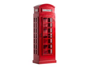 Vitrine rote Telefonzelle London Style Barschrank Bücherregal Holz Unikat