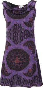 Kapuzen Buddha Mandala Minikleid, Goa Festivalkleid - Plum, Damen, Violett, Baumwolle, Größe: M/L