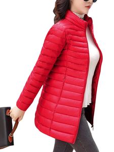 Damen Zip Pocket Down Jacke Winter Full Reißverschluss Outwear Warme Gesteppte Lange, Farbe: Rot, Größe: L